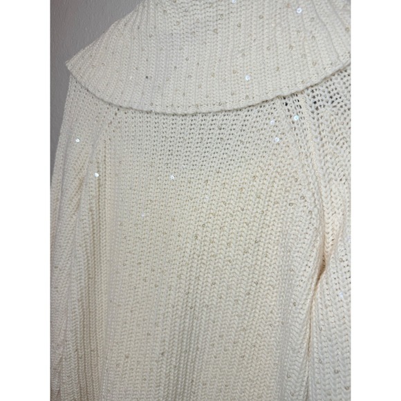 Talbots Holiday Embellished Cowl Neck Sweater Sparkly Knit Cream Women's - Picture 4 of 4